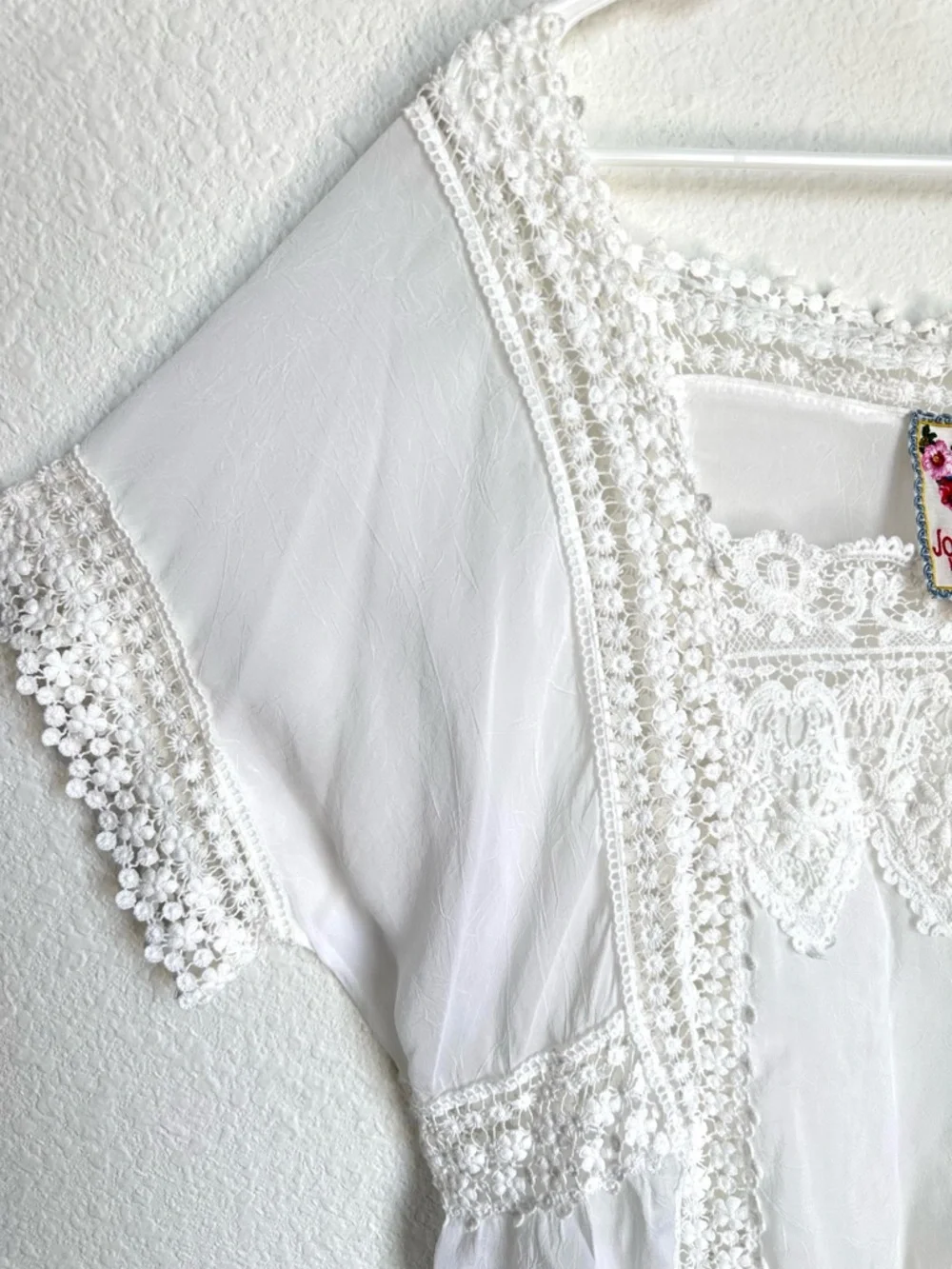 Johnny Was Lacey Insert Top XXL 2XL Cream Crochet Scalloped Hem Boho Blouse - Picture 7 of 12